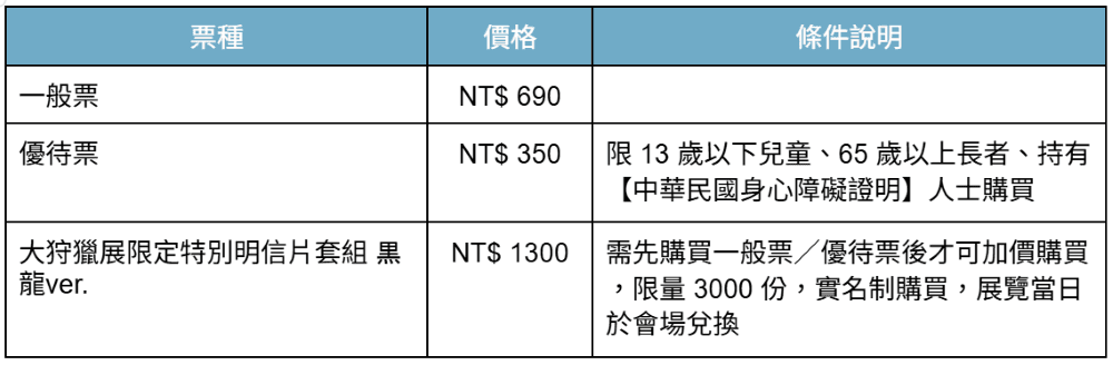「魔物獵人 20 周年 - 大狩獵展」售票種類