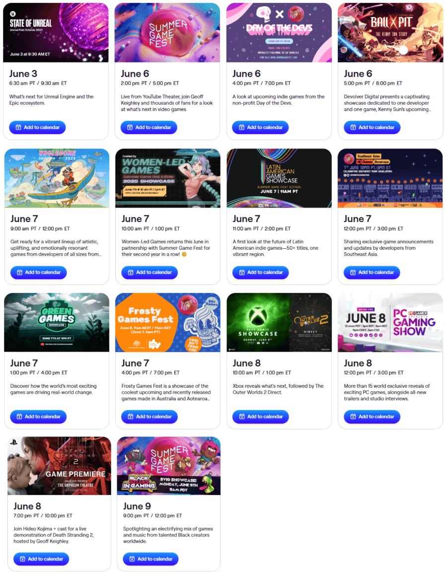 2025 夏季遊戲節 活動日程