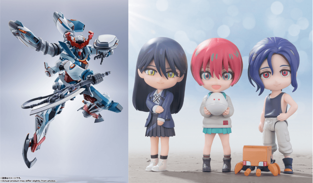 左:METAL ROBOT 魂 GQuuuuuuX 。右:GQuuuuuuX 三位主角的 Figuarts mini